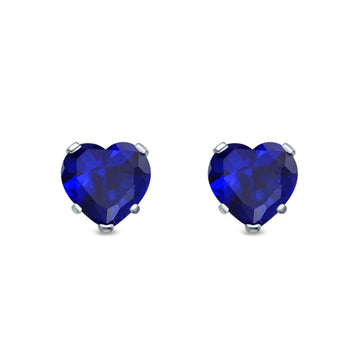 Heart Stud Earrings Simulated Blue Sapphire CZ 925 Sterling Silver (4mm-8mm)